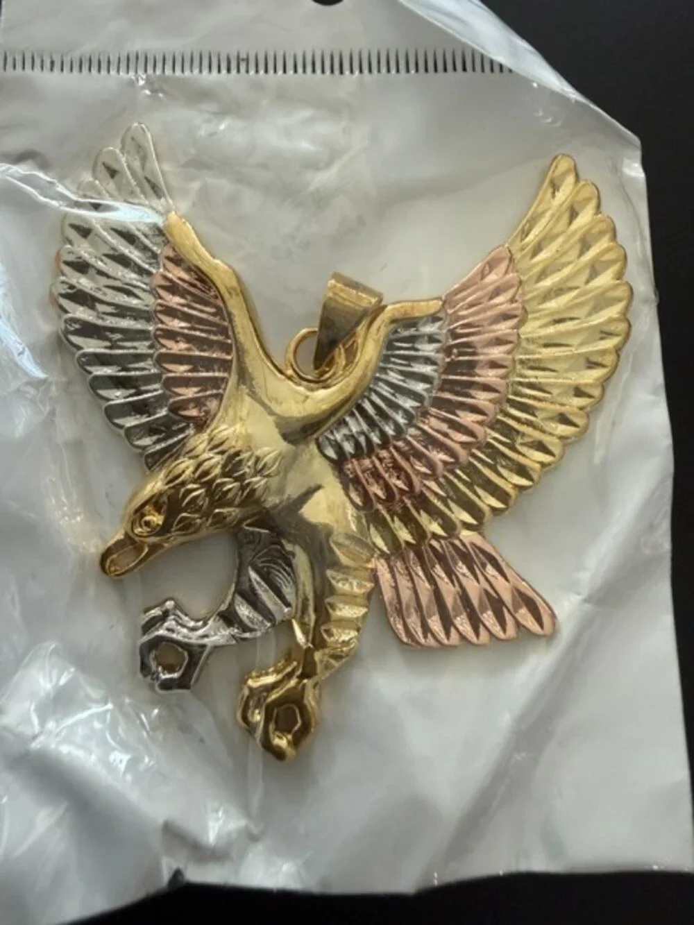 Eagle Flying Tri Color Yellow White Rose Gold Tone Pendant Hip Hop Statement USA
